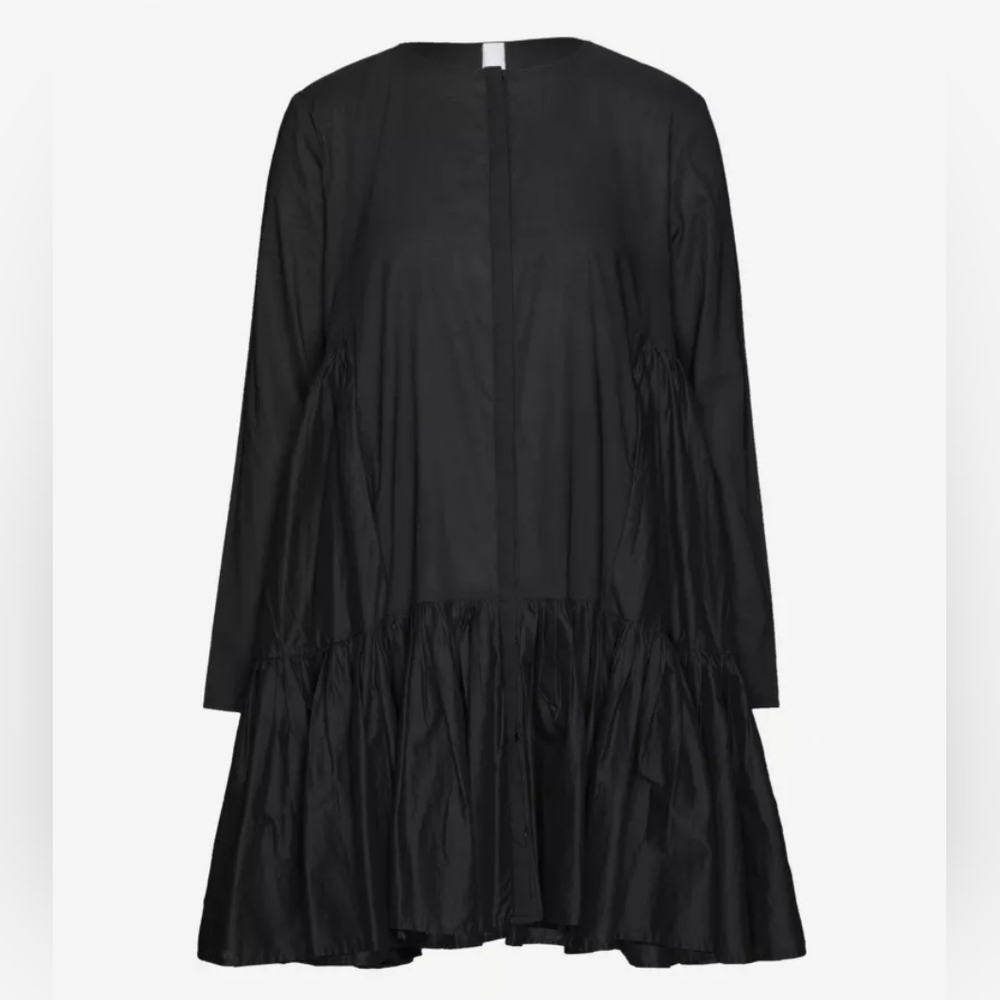 MERLETTE "Martell" EUC Black Cotton Long Sleeve Button Up Tiered Knee Dress M - Picture 3 of 9